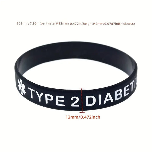 Type 2 Diabetes Diabetic Dependent Rubber Bracelet Silicone Wristband Unisex Black