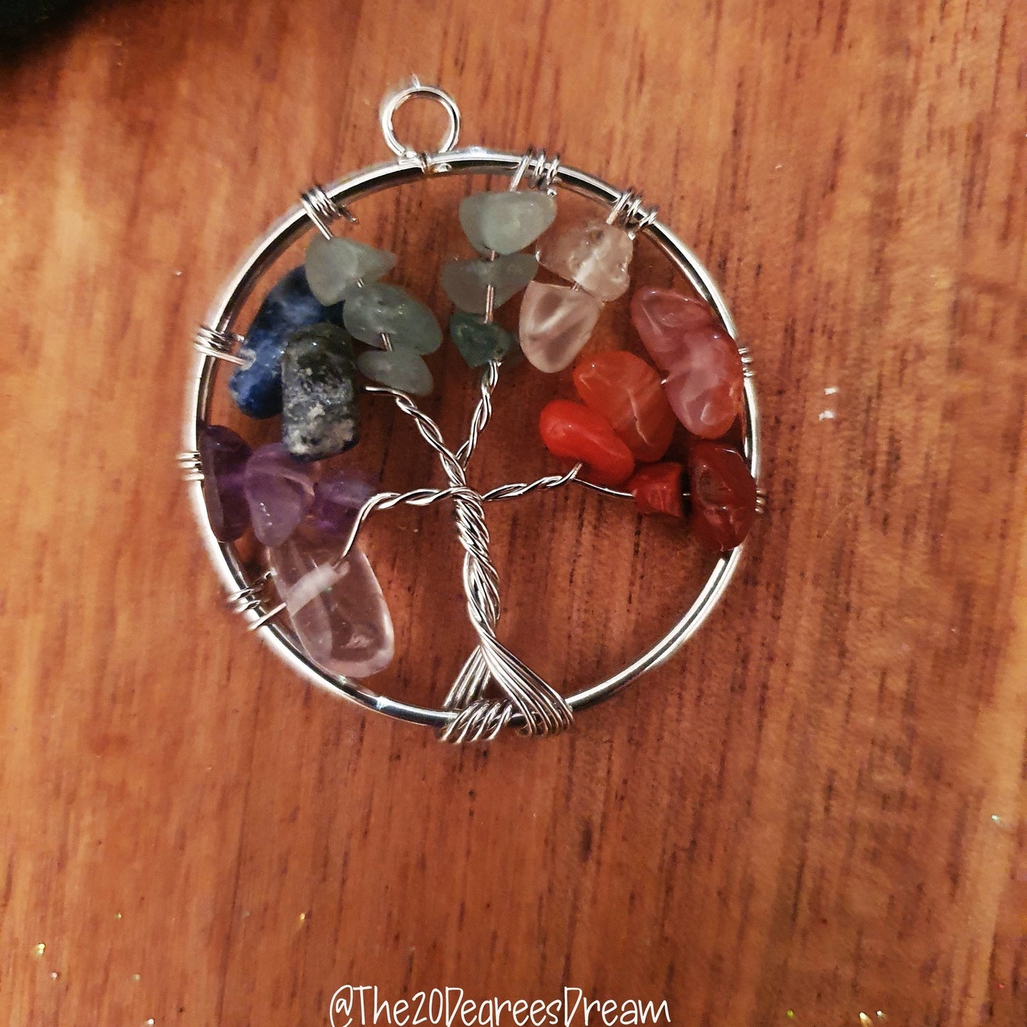 Tree of Life Chakra Gemstone Natural Tumbled Gemstone Crystal Pendant Necklace Silver