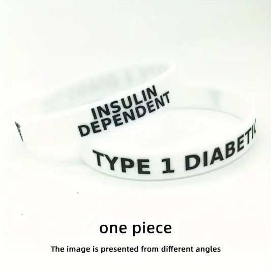 Type 1 One Diabetes Diabetic Insulin Dependent Rubber Bracelet Silicone Wristband Unisex White (1 Per Order)