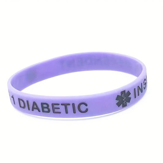 Type 1 One Diabetes Diabetic Insulin Dependent Rubber Bracelet Silicone Wristband Unisex Purple Black Text (1 Per Order)