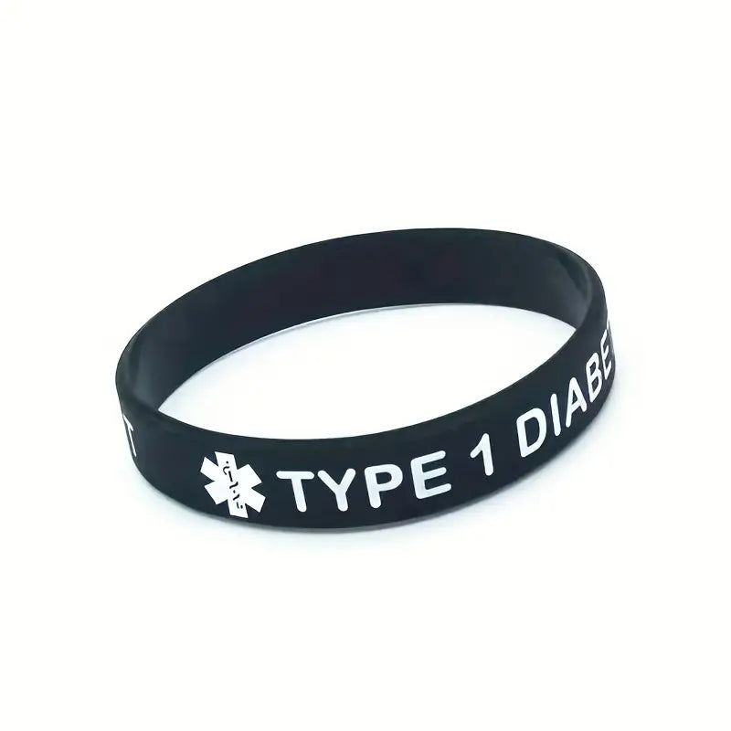 Type 1 One Diabetes Diabetic Insulin Dependent Rubber Bracelet Silicone Wristband Unisex Black