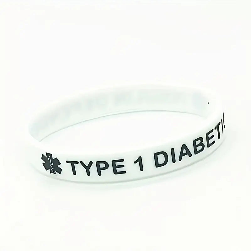 Type 1 One Diabetes Diabetic Insulin Dependent Rubber Bracelet Silicone Wristband Unisex White