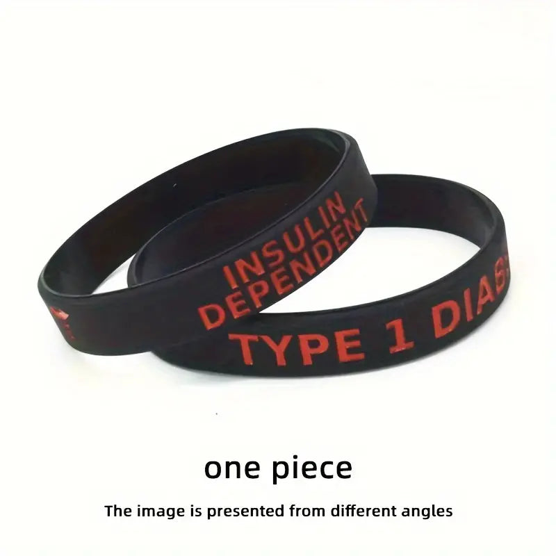 Type 1 One Diabetes Diabetic Insulin Dependent Rubber Bracelet Silicone Wristband Unisex Black And Red (1 Per Order)