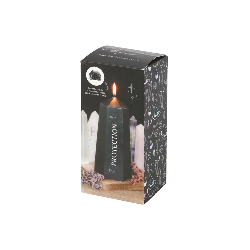 Protection Crystal Candle with Rough Black Obsidian