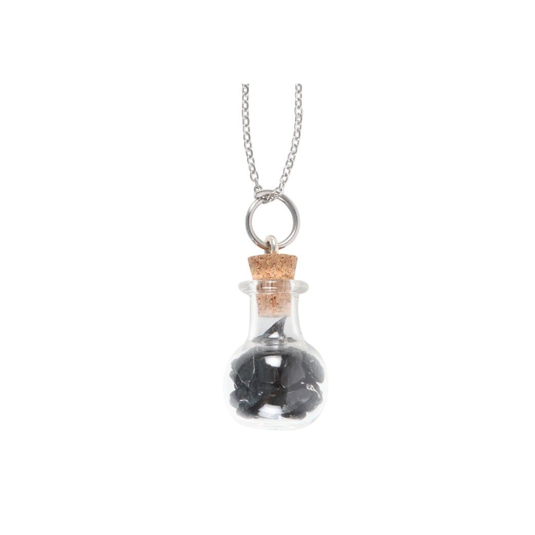 Protection Black Obsidian Crystal Chip Potion Bottle Necklace