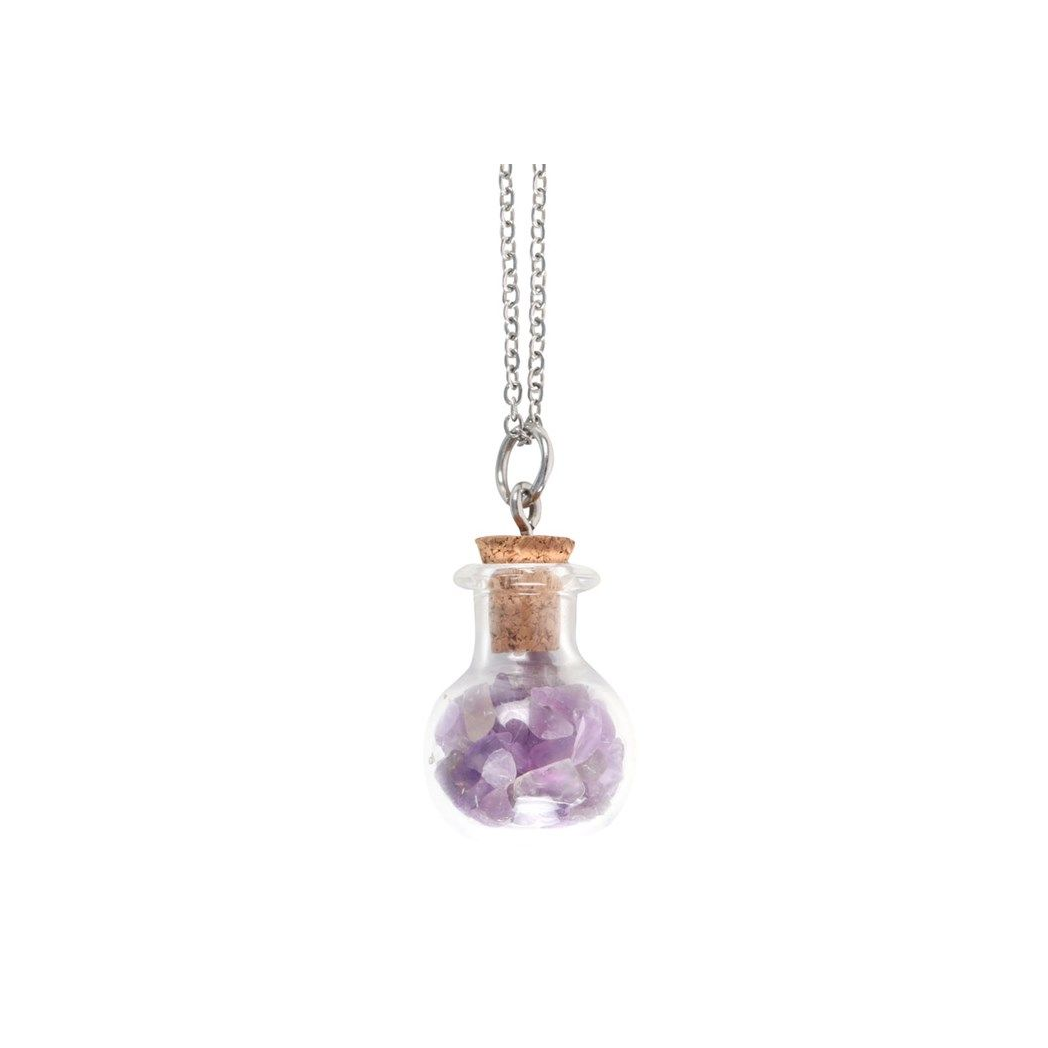 Calming Amethyst Crystal Chip Potion Bottle Necklace