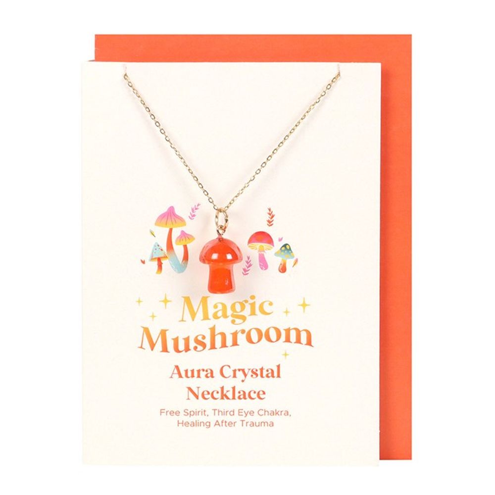 Orange Aura Crystal Mushroom Necklace Greeting Card