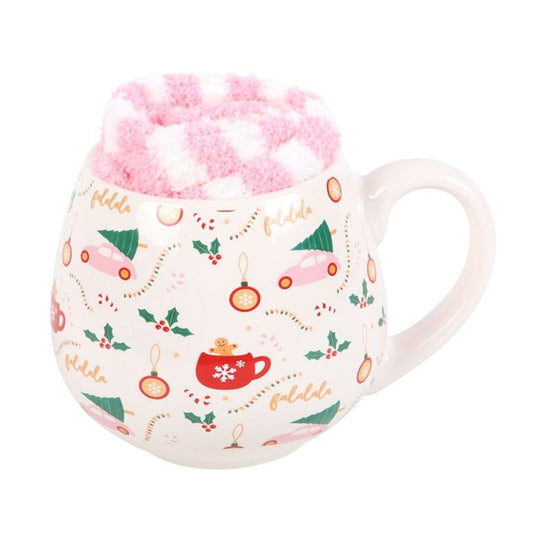 Sugarplum Fun Christmas Print Mug and Socks Set