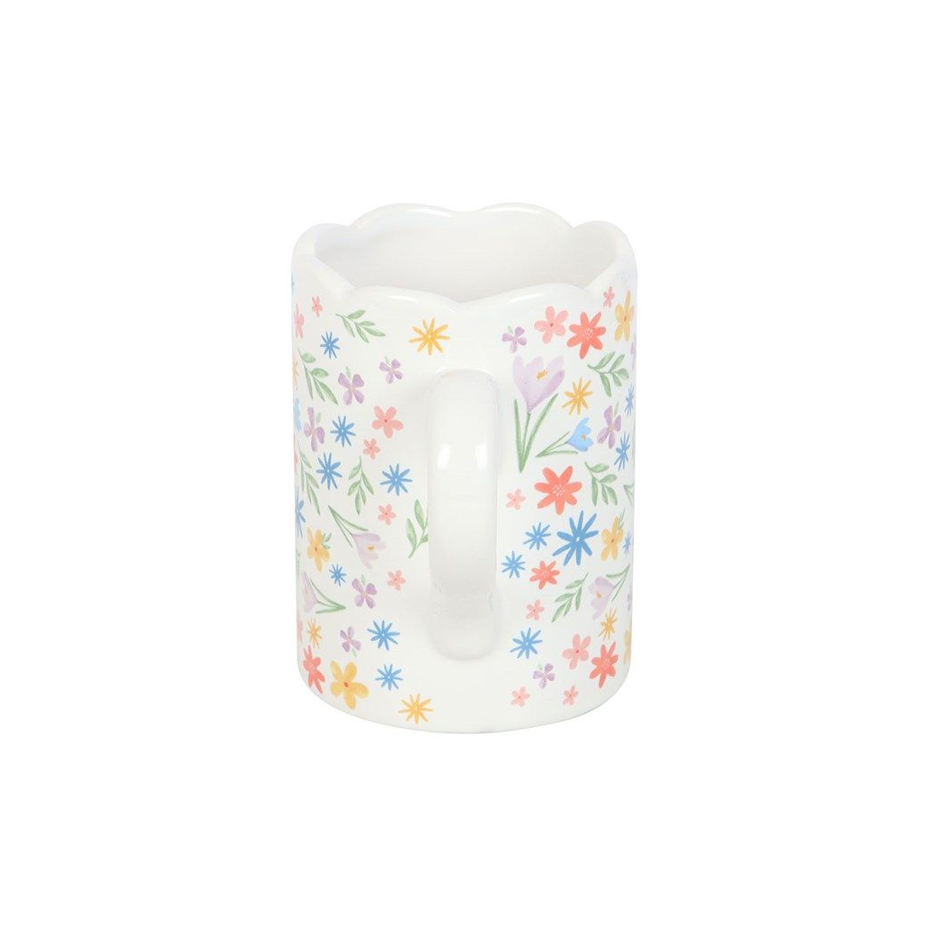 Spring Floral Print Scalloped Mug