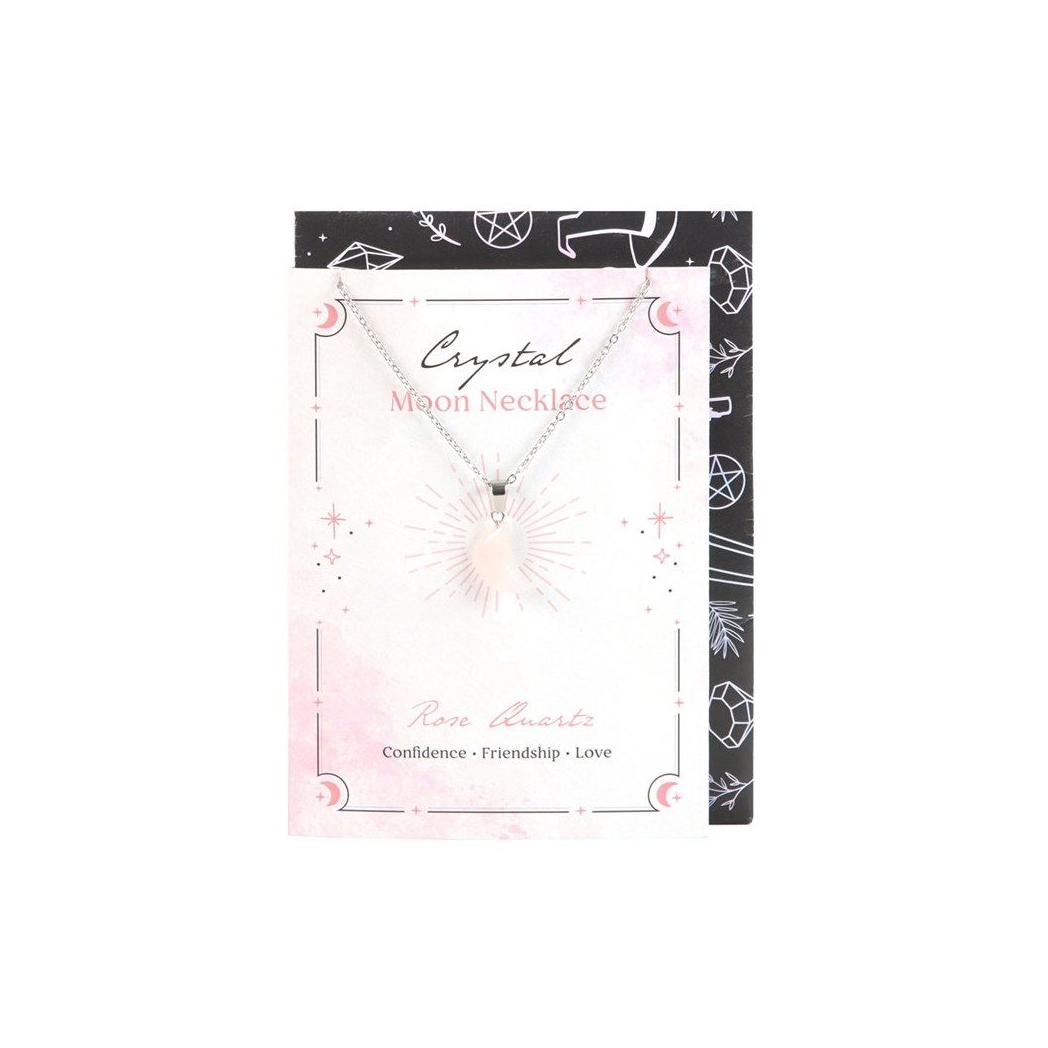 Rose Quartz Crystal Moon Necklace on Greeting Card