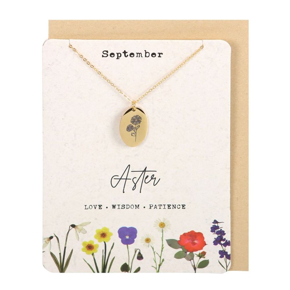 September Aster Birth Flower Necklace Card